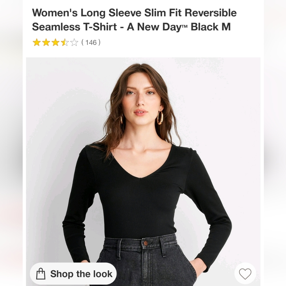 A New Day Women's Seamless Black Low V Seamless Cropped Top, Size XL